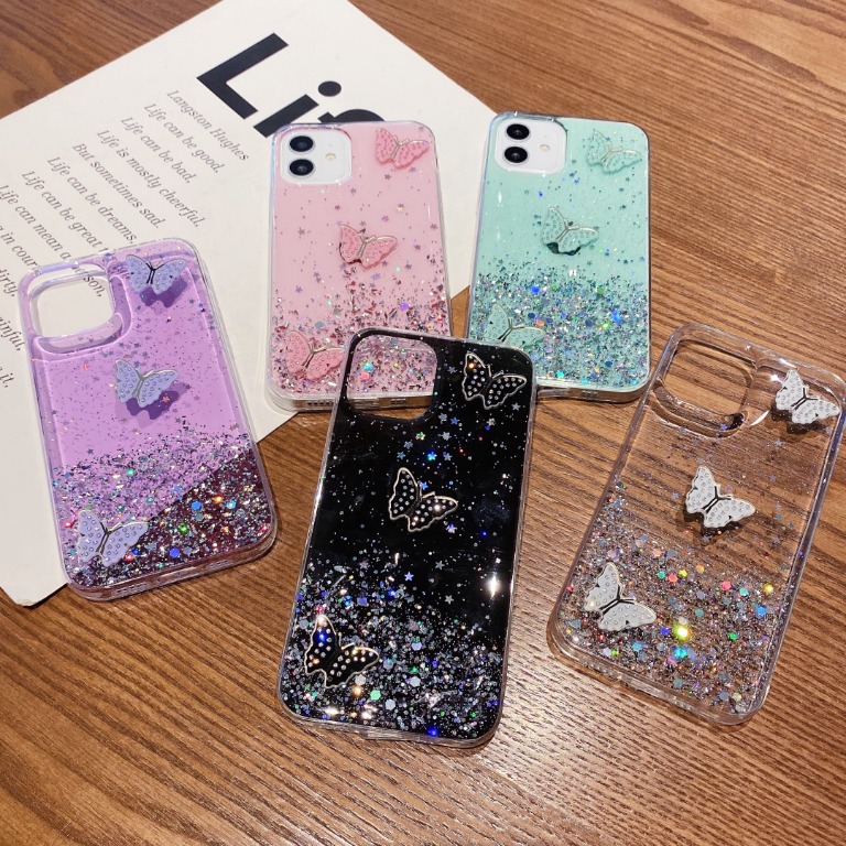 星空閃粉鑲鑽蝴蝶系列 tpu 手機軟套 保護殼 bling bling pattern phone transparent case tpu soft cover with butterflies for apple iphone 12 iphone 11 三星 samsung 小米