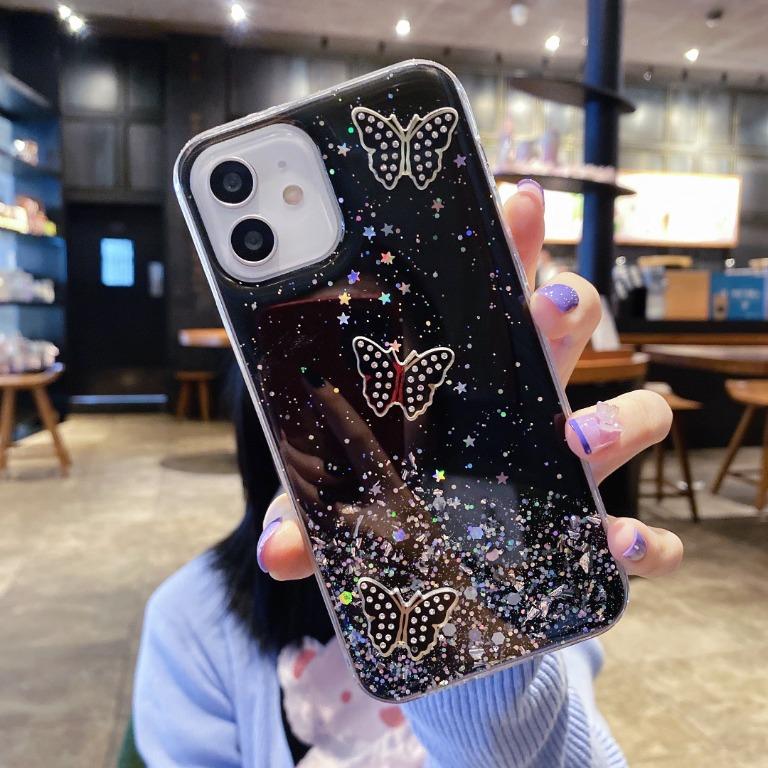 星空閃粉鑲鑽蝴蝶系列 tpu 手機軟套 保護殼 bling bling pattern phone transparent case tpu soft cover with butterflies for apple iphone 12 iphone 11 三星 samsung 小米