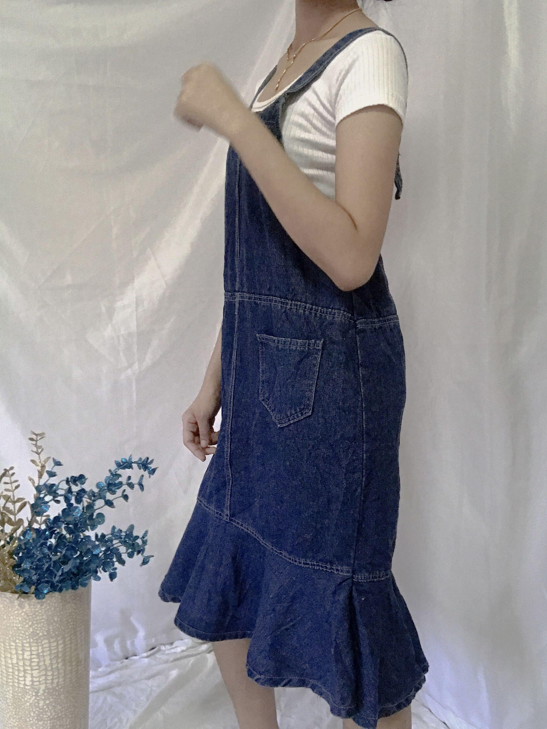 Denim jumper hot sale midi dress