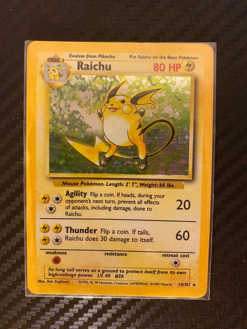 raichu pokemon card value 14/102 - - Holo - Base set - Shadowless end display One-of-a-kind “prerelease” Raichu Pokemon card
