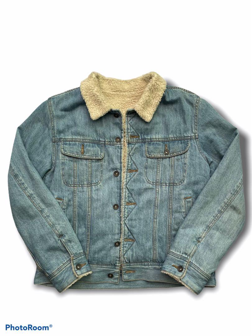 Jaket Denim Sherpa Uniqlo GU jeans Size M Fesyen Pria Pakaian Baju Luaran di Carousell