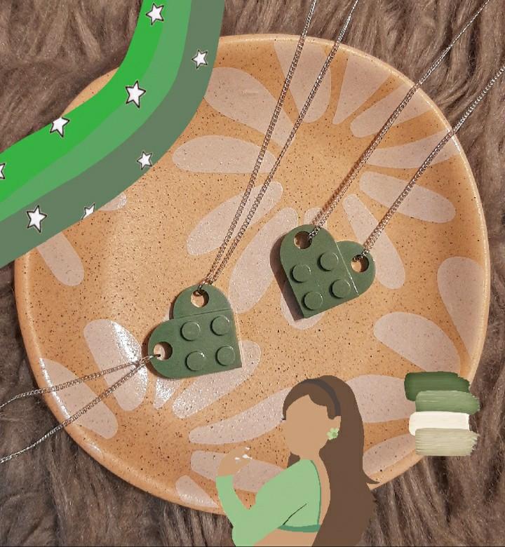 Green lego shop heart necklace
