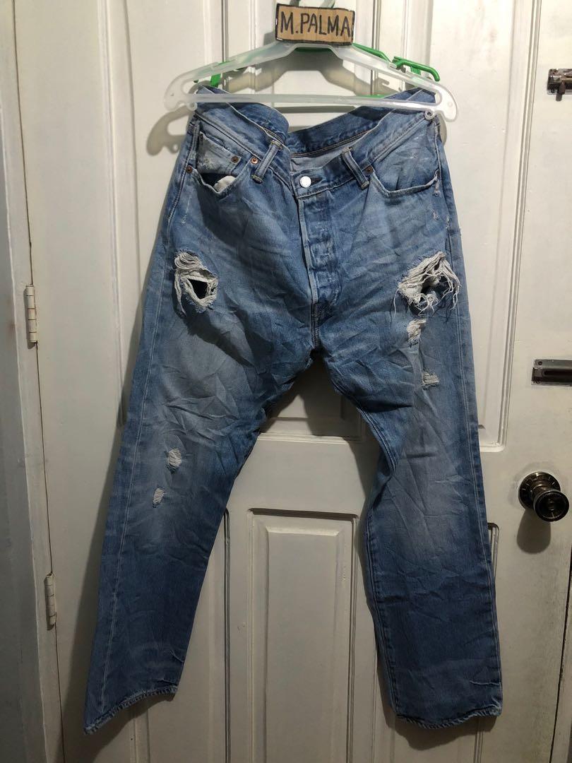 Levis 501 jeans button fly sz W36 L30 ripped jeans as new, Men's Fashion,  Bottoms, Jeans on Carousell