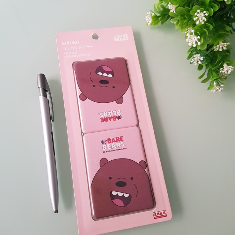 Miniso Pocket Vanity Travel Double Mirror The Bare Bears Grizz Grizzly