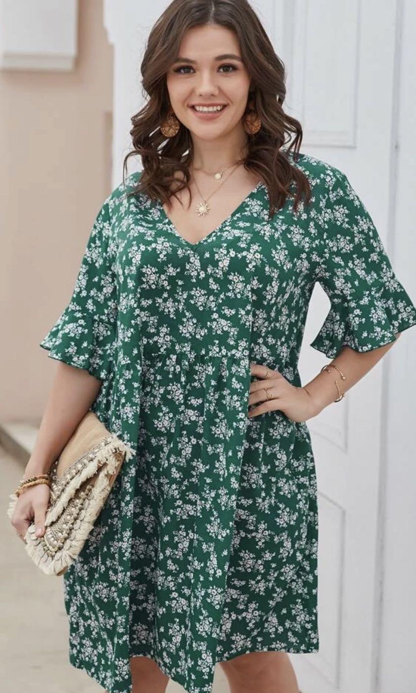 Plus Ditsy Floral Smock Dress, Women's 