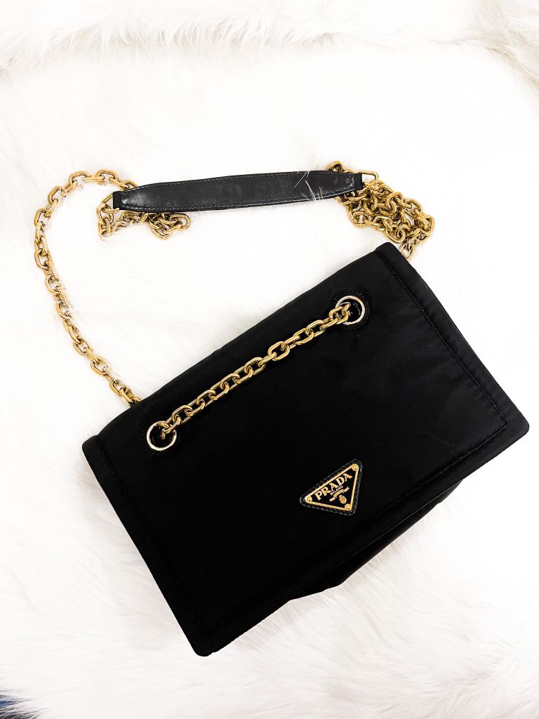 Prada 1BD199 Tessuto Chain Black Bag