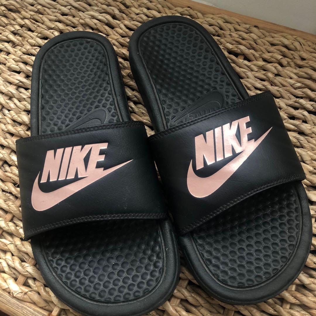 Rose gold nike flip flops on sale