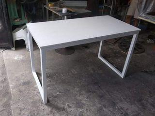 Simple White Gold Colored Minimalist Wood and Steel Table Desk Console Study Office Computer Dining