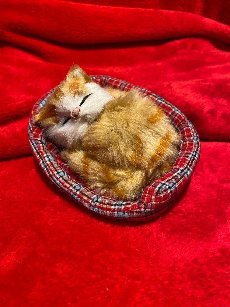 Set of 3 Lifelike Furry Kittens Sleeping on Pillows Collectible Animal Cat 