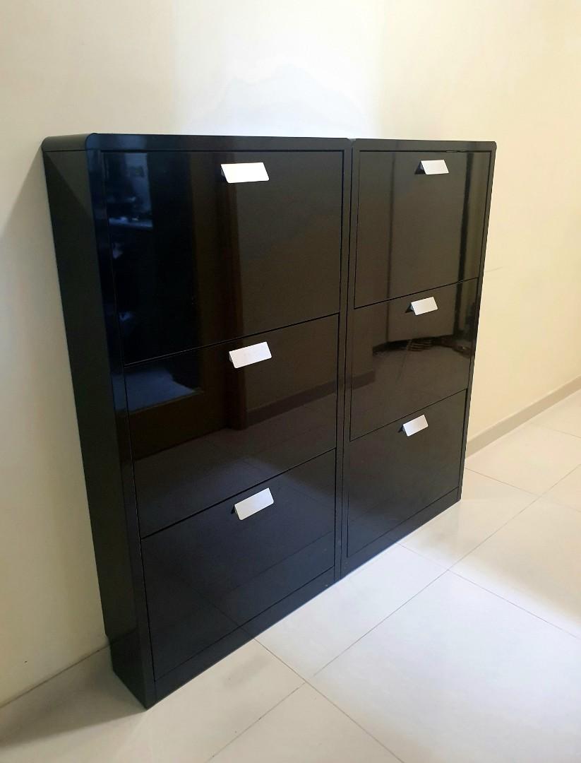slim shoe storage cabinets on Slim Piano Black Shoe Cabinet Deep Storage Furniture Shelves Drawers On Carousell