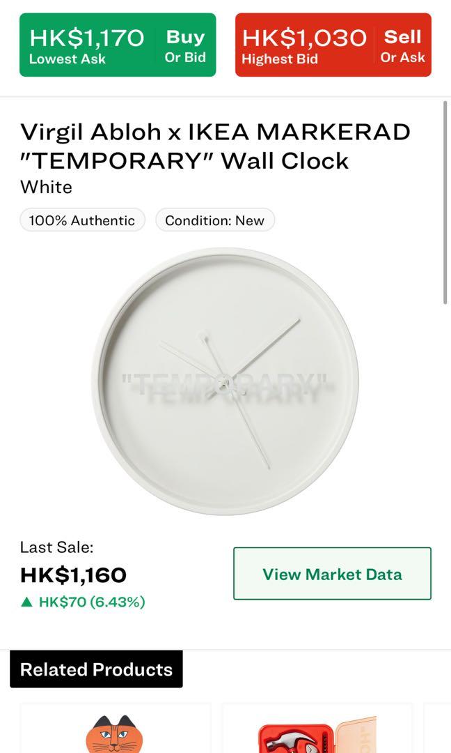 VIRGIL ABLOH X IKEA MARKERAD TEMPORARY WALL CLOCK - WHITE
