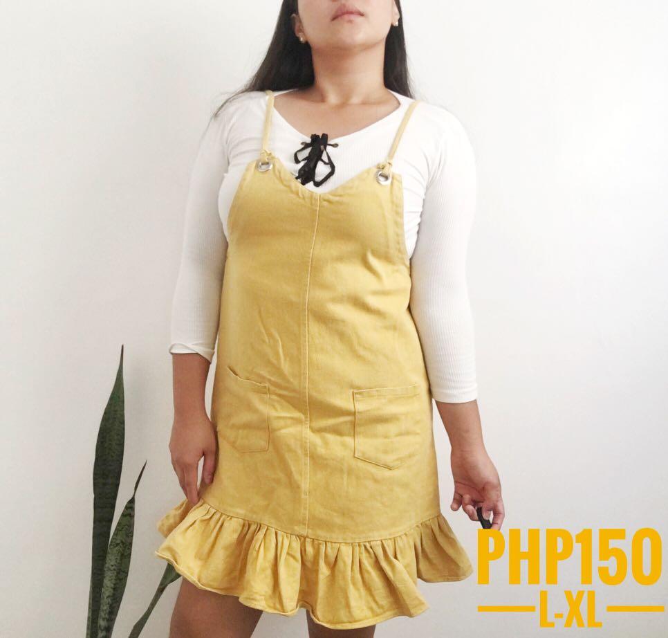 Yellow Jumper Dress, Women's Fashion 
