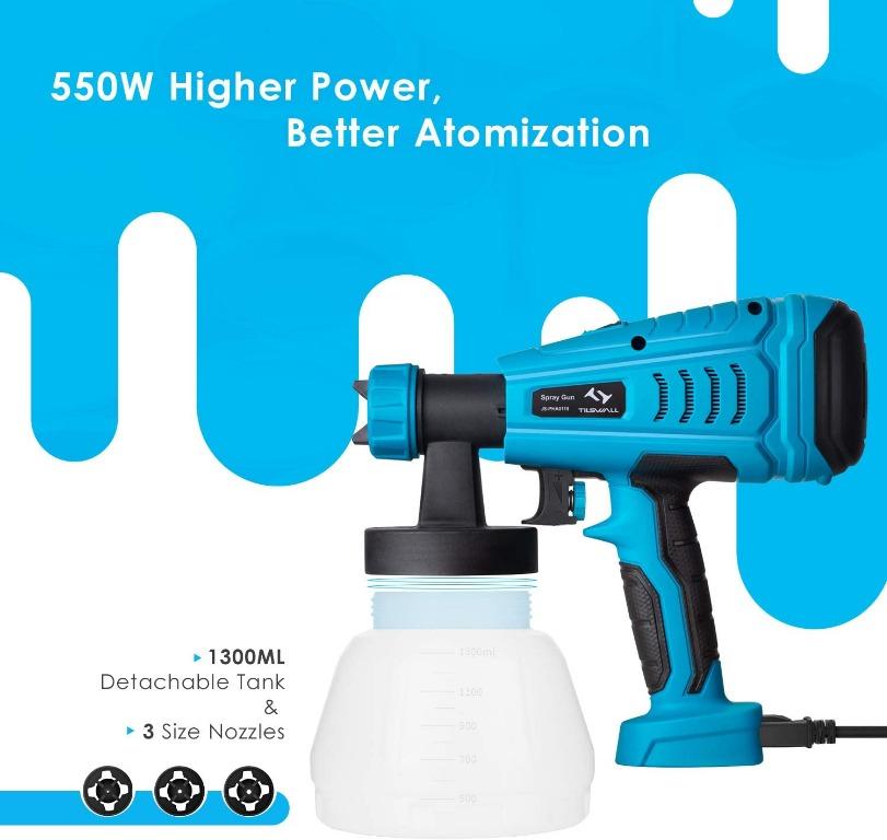 550w Paint Sprayer Tilswall Hvlp Electric Paint Spray Gun With 1300ml Detachable Tank Max 1200ml Min 3 Spray Patterns 3 Nozzle Sizes For Fence Cabinet Home Painting No Packaging Electronics Others On Carousell