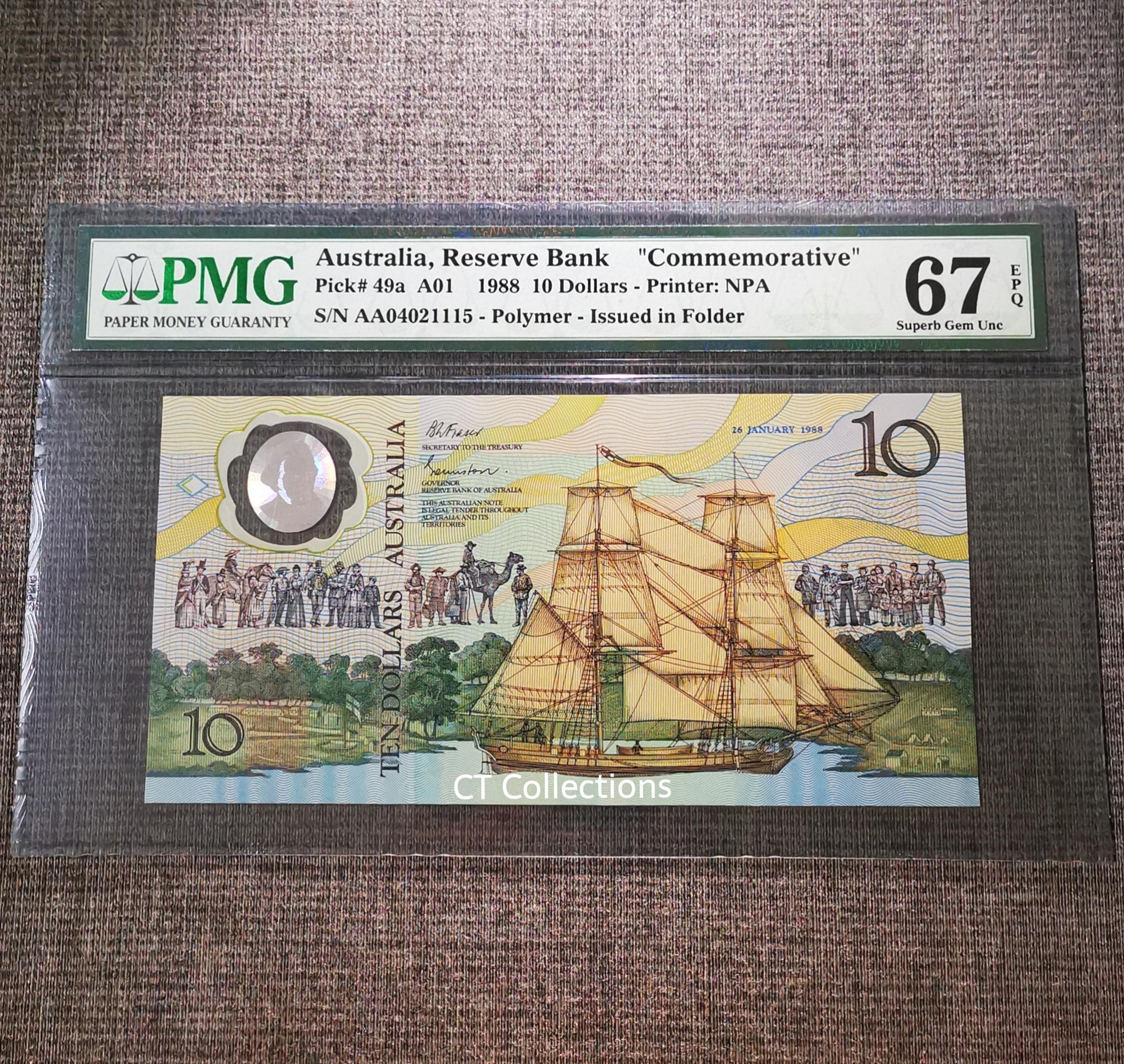 🇦🇺 1988 Australia $10 Polymer Banknote... "Commemorative PMG 67EPQ Superb Gem UNC, Hobbies & Toys, Memorabilia & Collectibles, Currency on Carousell