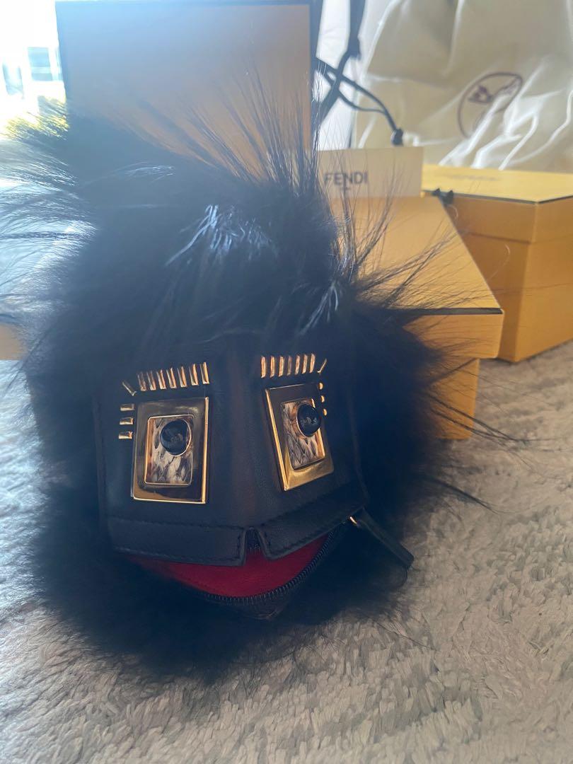 Limited edition Fendi monster fur charm key pouch leather fox fur and python skin RP 1300