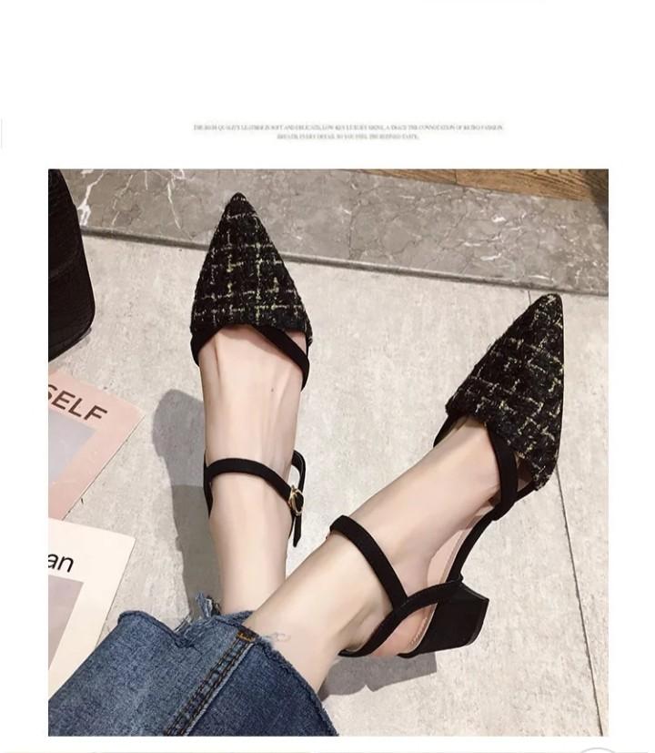 Black Gold Tweed Strappy Block Heel Sandals Shoes Women s Fashion