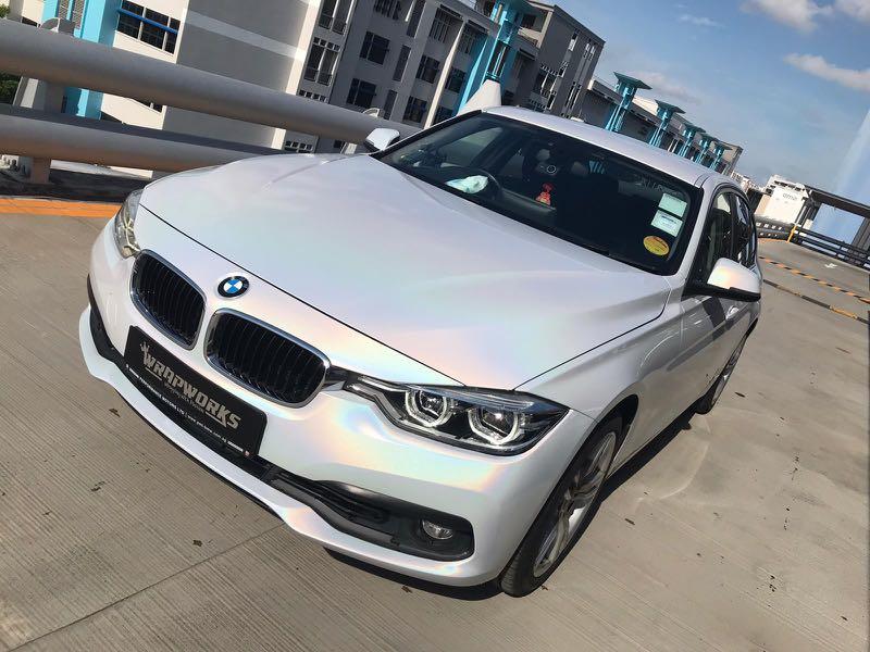 Bmw 3 Series Full Wrap With Holographic Metallic White Car Accessories Car Workshops Services On Carousell