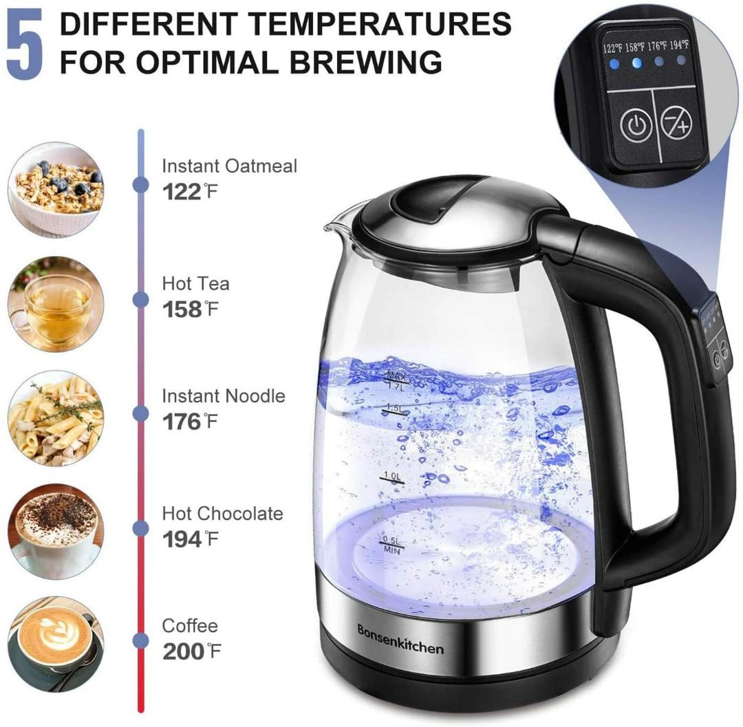 Glass Tea Kettle 1.6L 1500W Retro Tea Heater & Hot Water Boiler