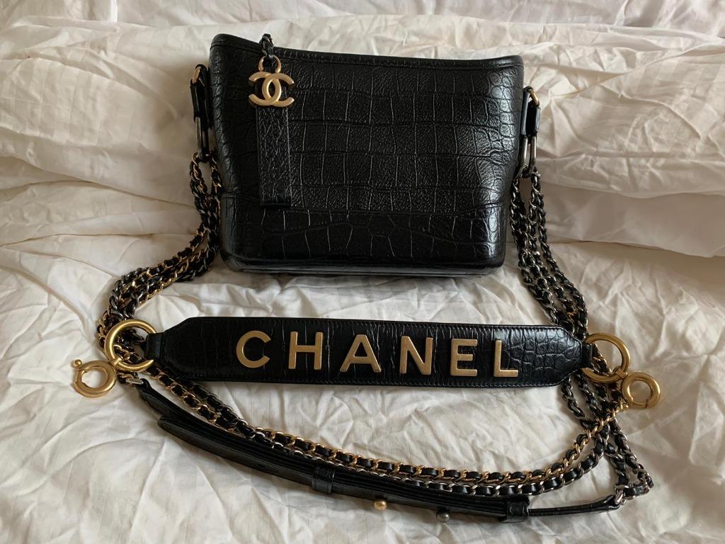 Chanel Gabrielle Hobo Bag Crocodile Embossed Calfskin 'GOLD/SLIVER TON –  DESIGNERRESELLS