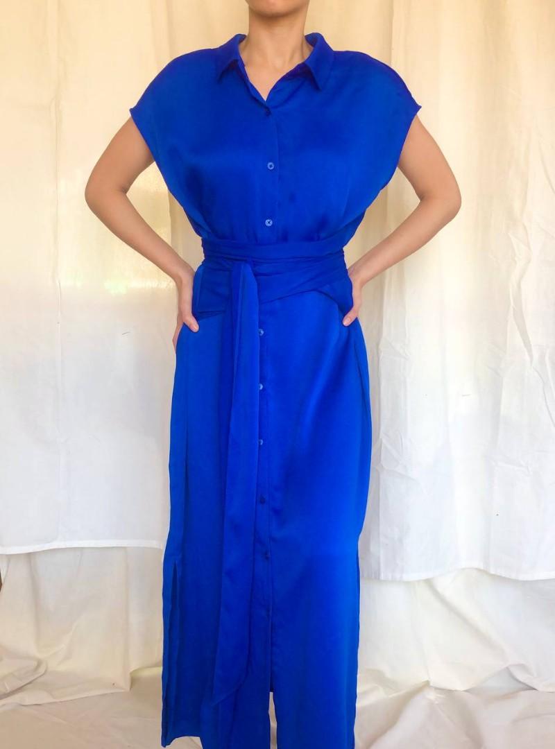 Target royal blue tie front shirt dress ...