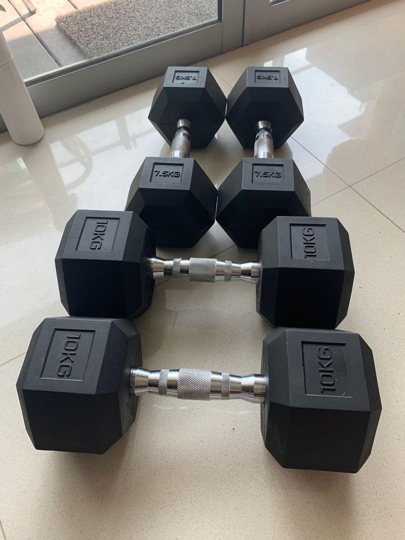 Hexagon Dumbbells 7 5kg X 2 And 10kg X 2 Sports Equipment Exercise Fitness Weights Dumbbells On Carousell