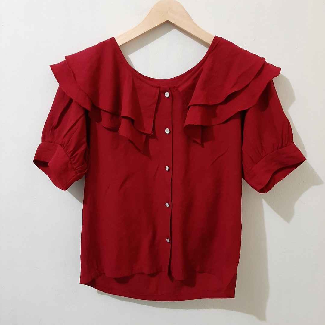 Ruffle red blouse Clearance