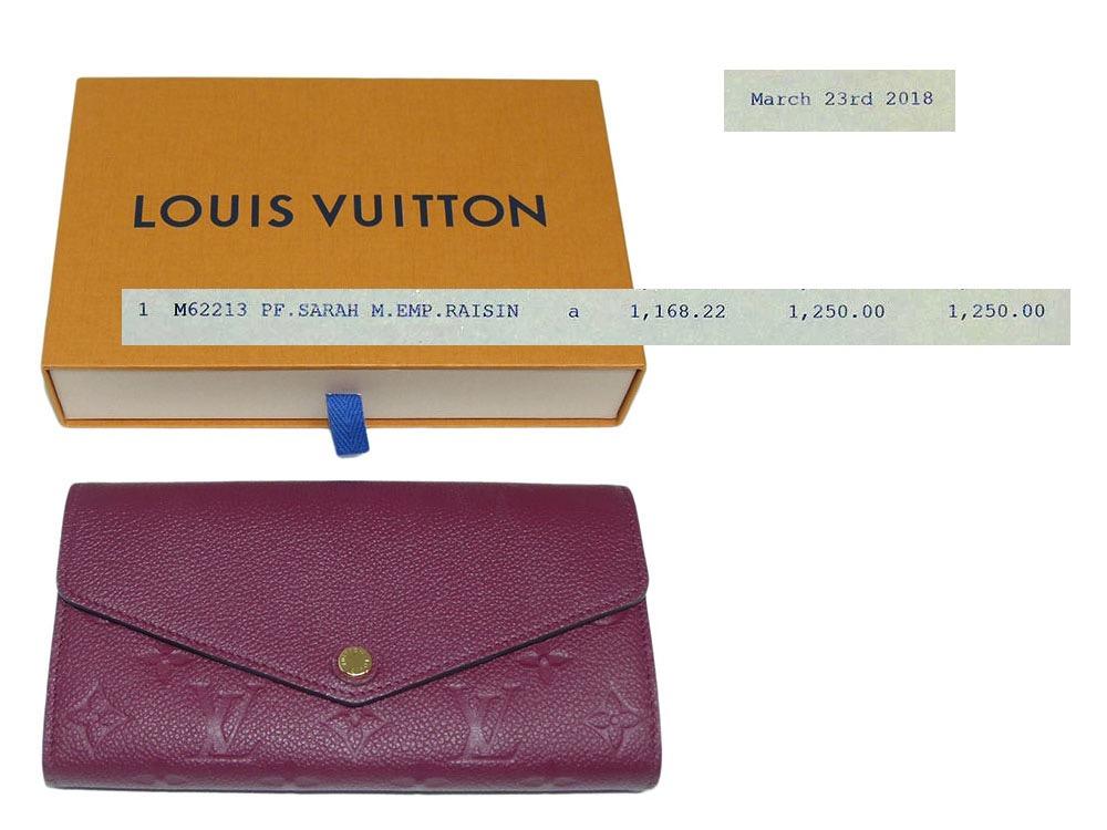 Louis Vuitton M62213 Raisin Monogram Empreinte leather Envelope-Style Sarah  wallet (CA0168)