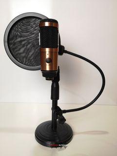 Microphone Condenser USB Microphone Studio Mic Podcast Karaoke Recording with Round Pop Filter