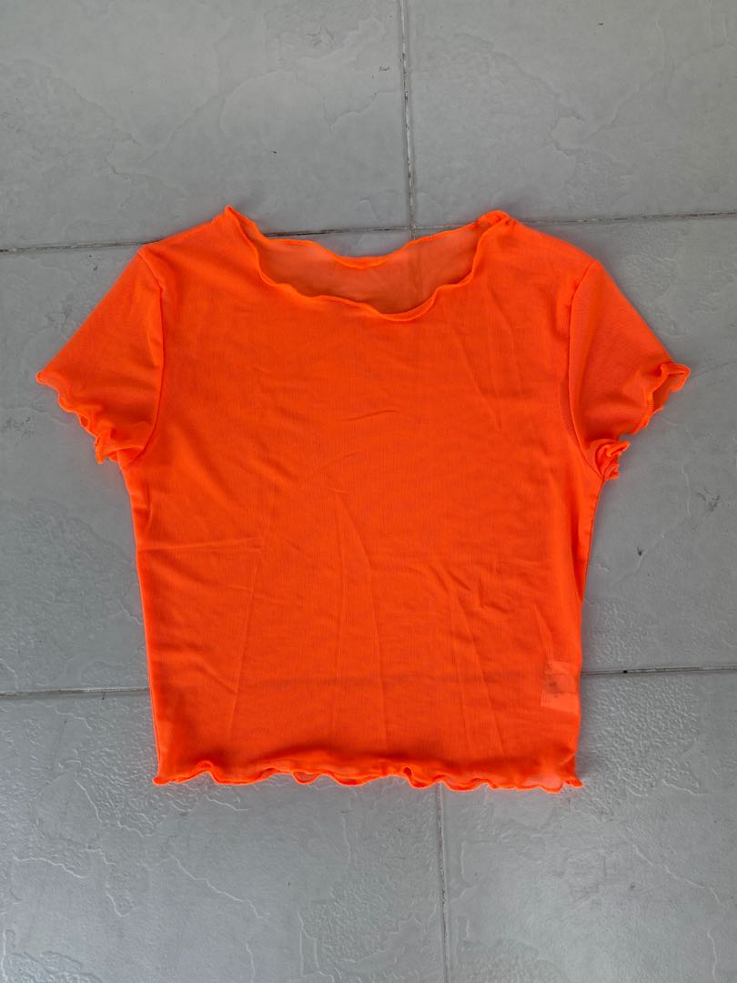 neon orange mesh top