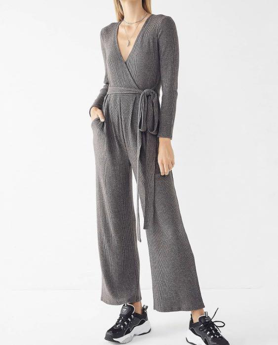 NEW grey knit wrap jumpsuit gray abu 