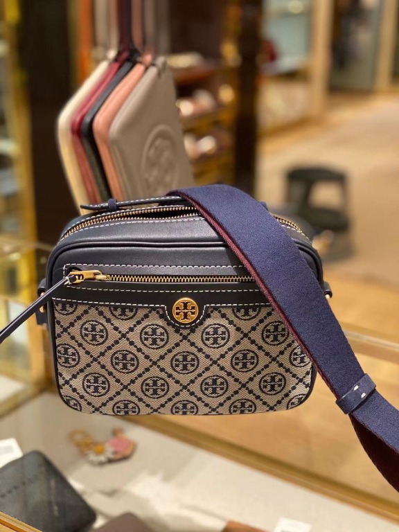 READY STOCK AUTHENTIC Tory Burch T MONOGRAM jacquard camera bag 79356 navy,  Women's Fashion, Bags & Wallets, Purses & Pouches on Carousell