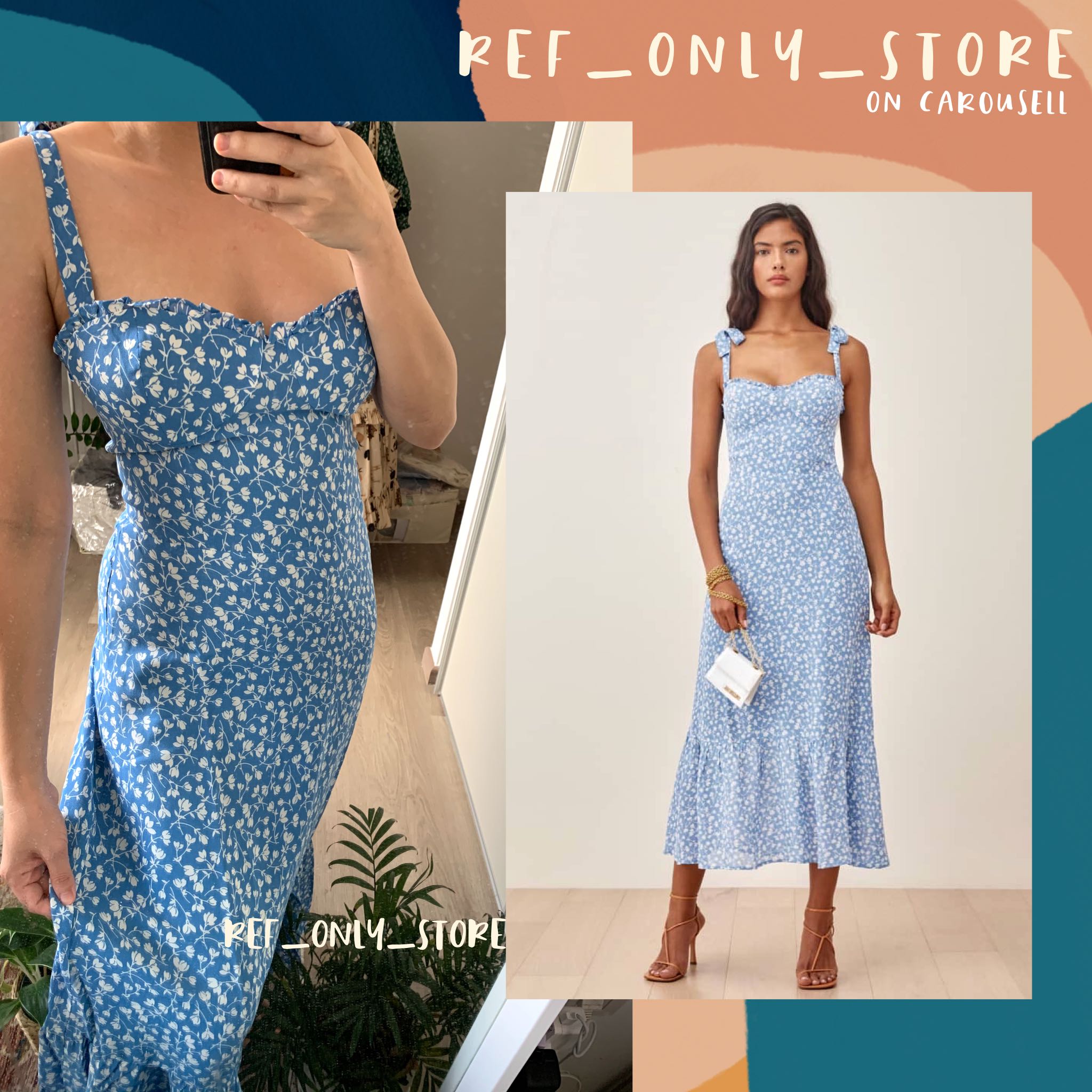 Reco Reformation Nikita Blue Marie Floral Midi Dress Floral Etienne Jolie Womens Fashion Dresses Sets Dresses On Carousell