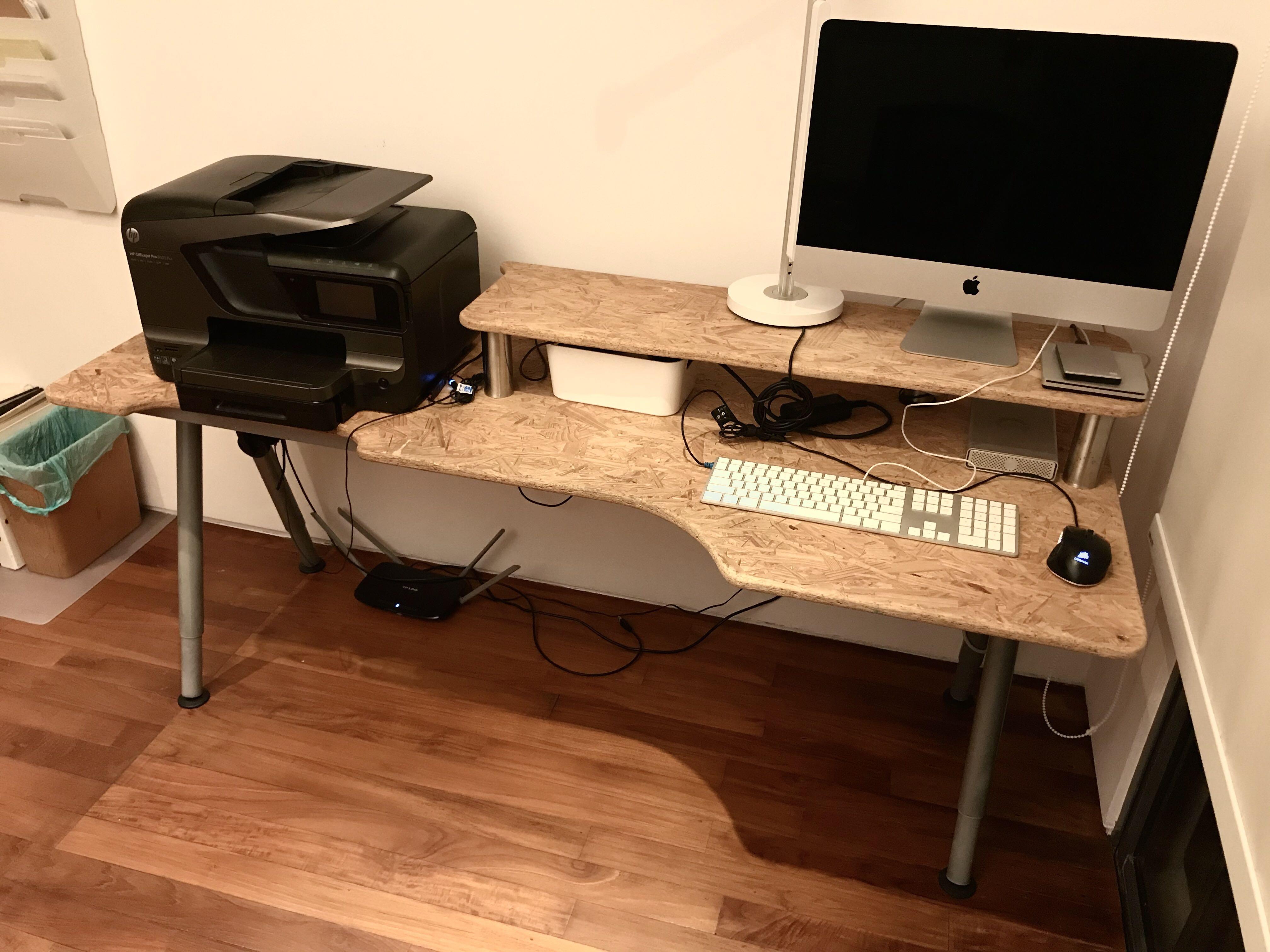 Unique desk with adjustable height wood top IKEA base grey legs study