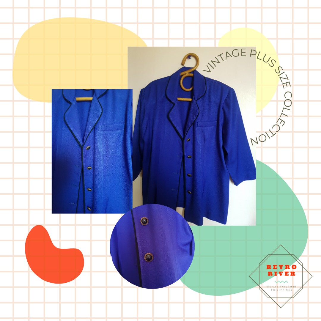 Vintage Royal Blue Blouse, Women's Fashion, Coats, Jackets and ...