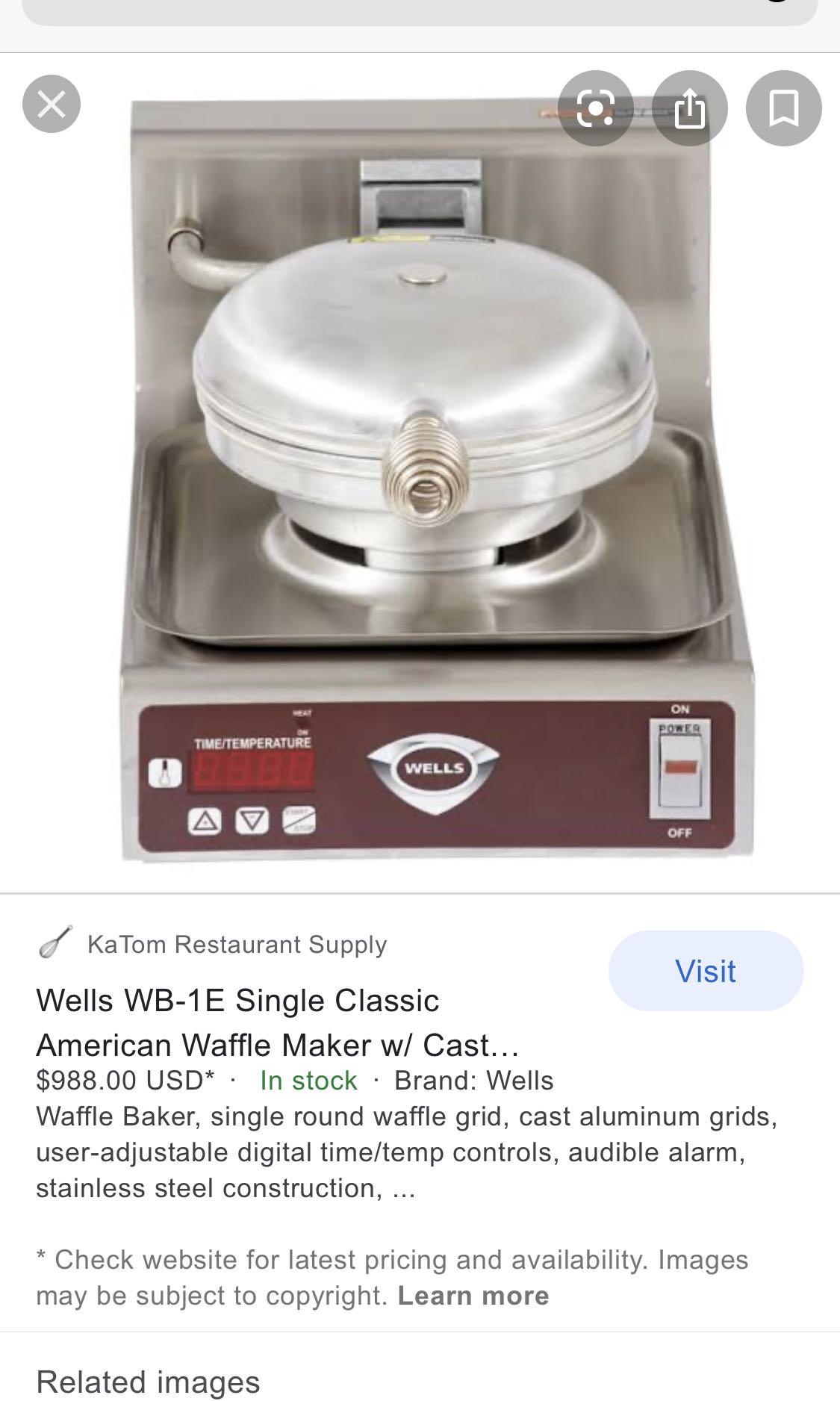 Wells WB-1E Single Round Waffle Baker