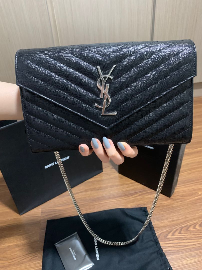 YSL Large Wallet on Chain (Black, Silver Hardware)