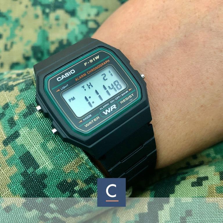 Casio Classic Digital Watch F 91w 3 Black Watch Green Army Bmt Watch Men S Fashion Watches On Carousell