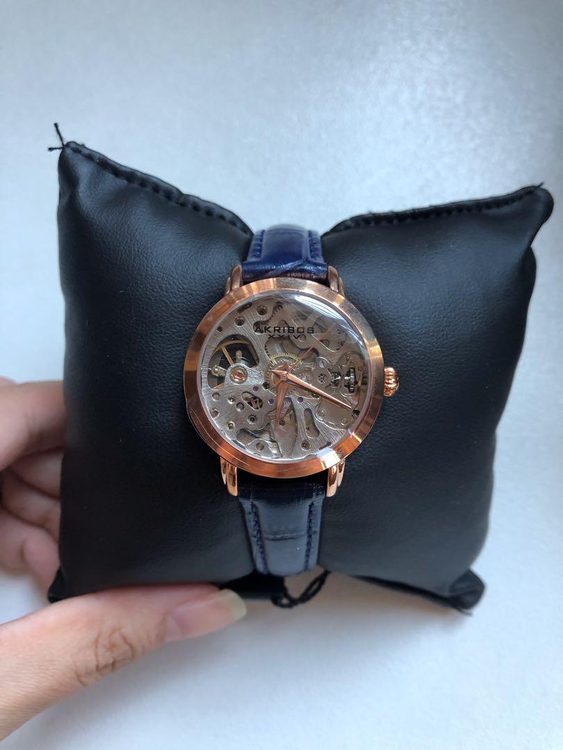Akribos XXIV women skeleton dial leather strap AK1037 Women s