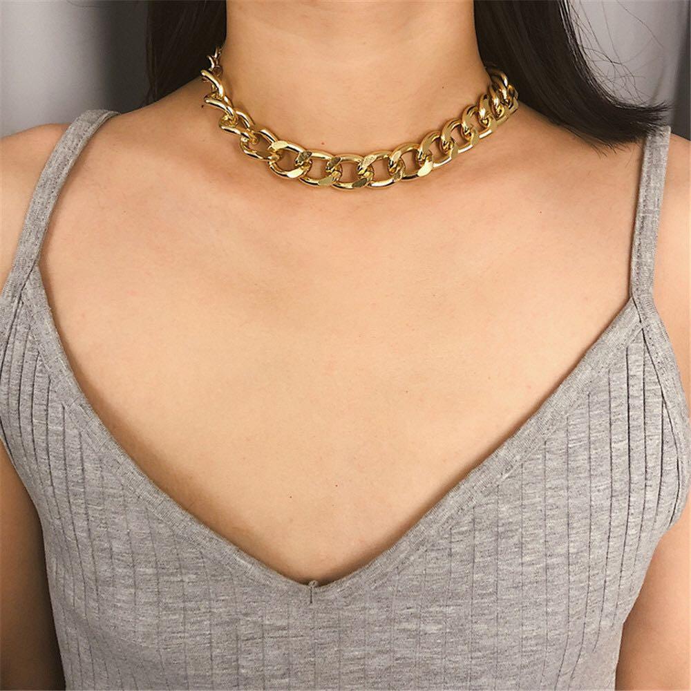 kalung choker big chain silver, Fesyen 