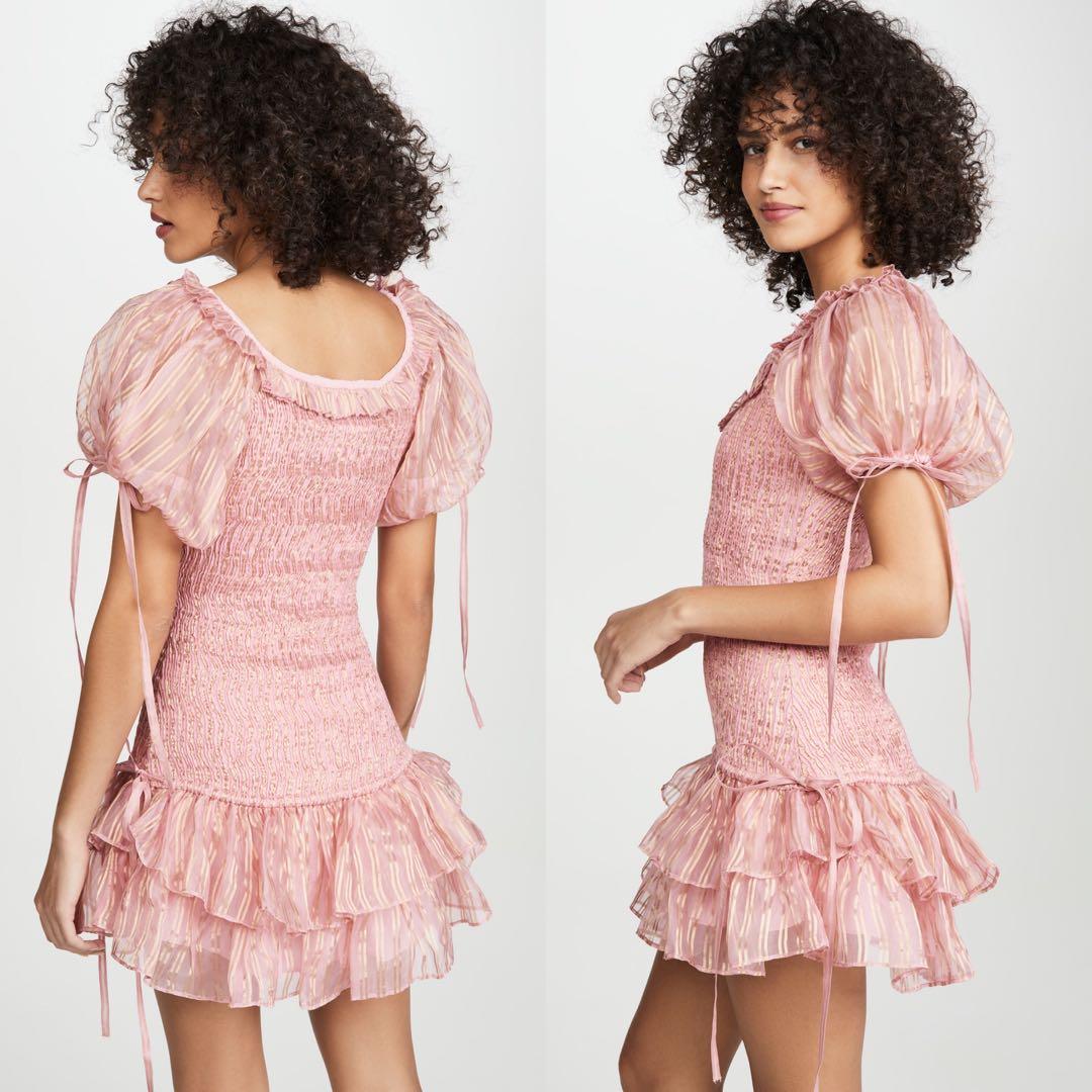 LoveShackFancy Violet Mini Dress in Gilded Pink Silk Women s