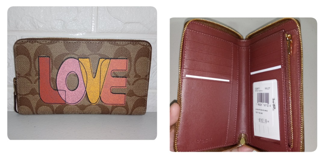 Medium ID Zip Wallet In Signature Canvas With Love Print, Luxury, Bags