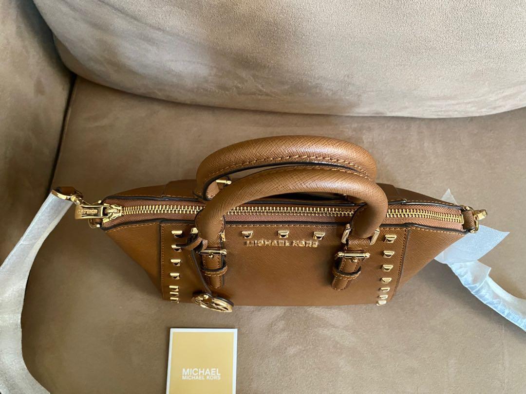 Michael Kors Ciara studded bag small top handle/messenger bag in luggage  color, Luxury, Bags & Wallets on Carousell