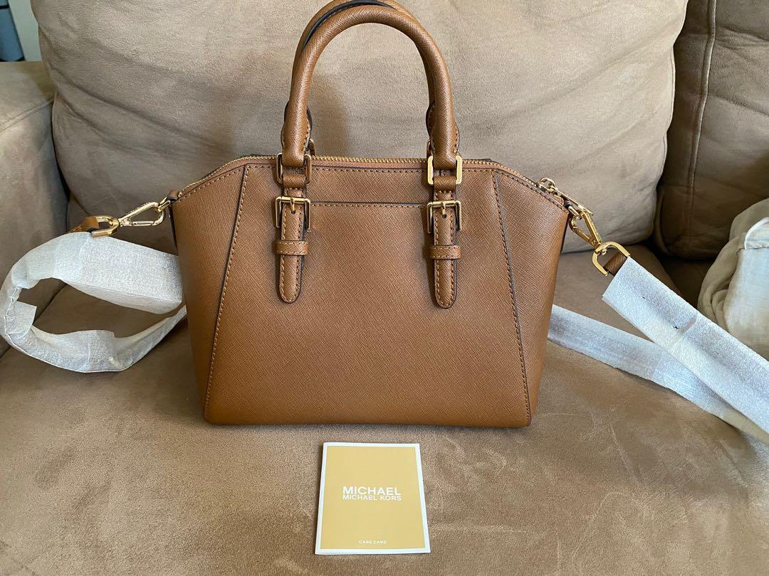 Michael Kors Ciara studded bag small top handle/messenger bag in luggage  color, Luxury, Bags & Wallets on Carousell