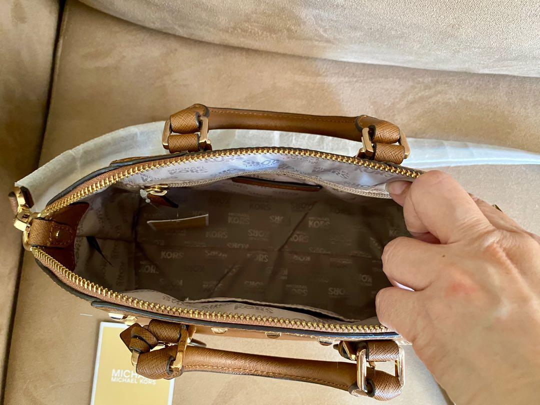 Michael Kors Ciara studded bag small top handle/messenger bag in luggage  color, Luxury, Bags & Wallets on Carousell