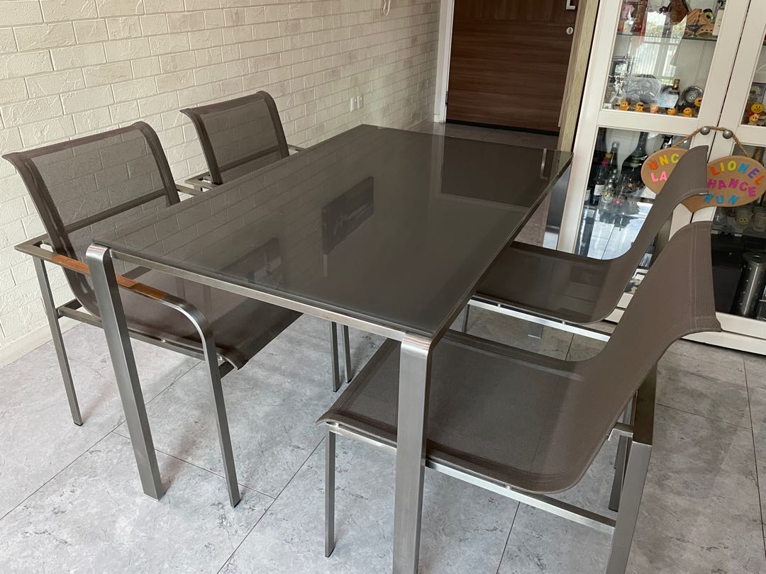 Glasstop Outdoor Dining Table With Benches Outdoor Dining Furniture