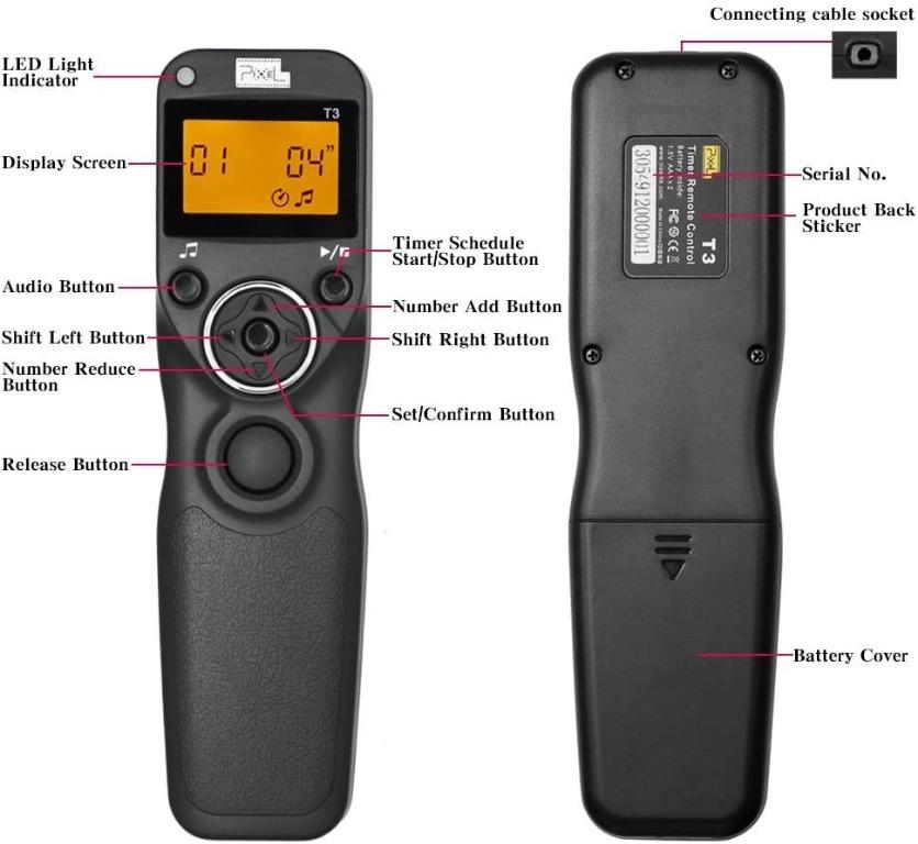 Pixel T3 Wired Timer Remote Shutter Release Control Intervalometer