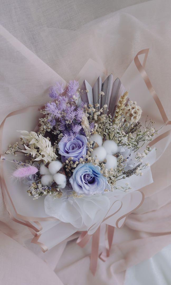 Purple roses preserved flower bouquet free delivery jurong, Hobbies