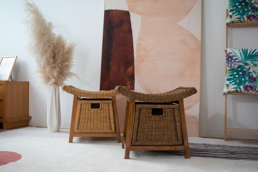 Rattan Wicker Storage Stool, Furniture & Home Living, Furniture, Chairs ...