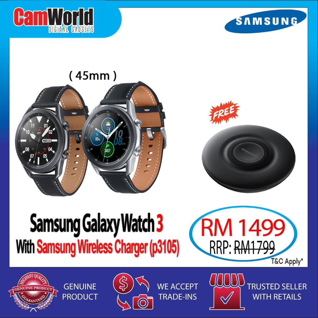 Samsung Galaxy Watch 3 45mm Sm R840 Stainless With Samsung Wireless Charger P3105 Men S Fashion Watches Accessories Watches On Carousell
