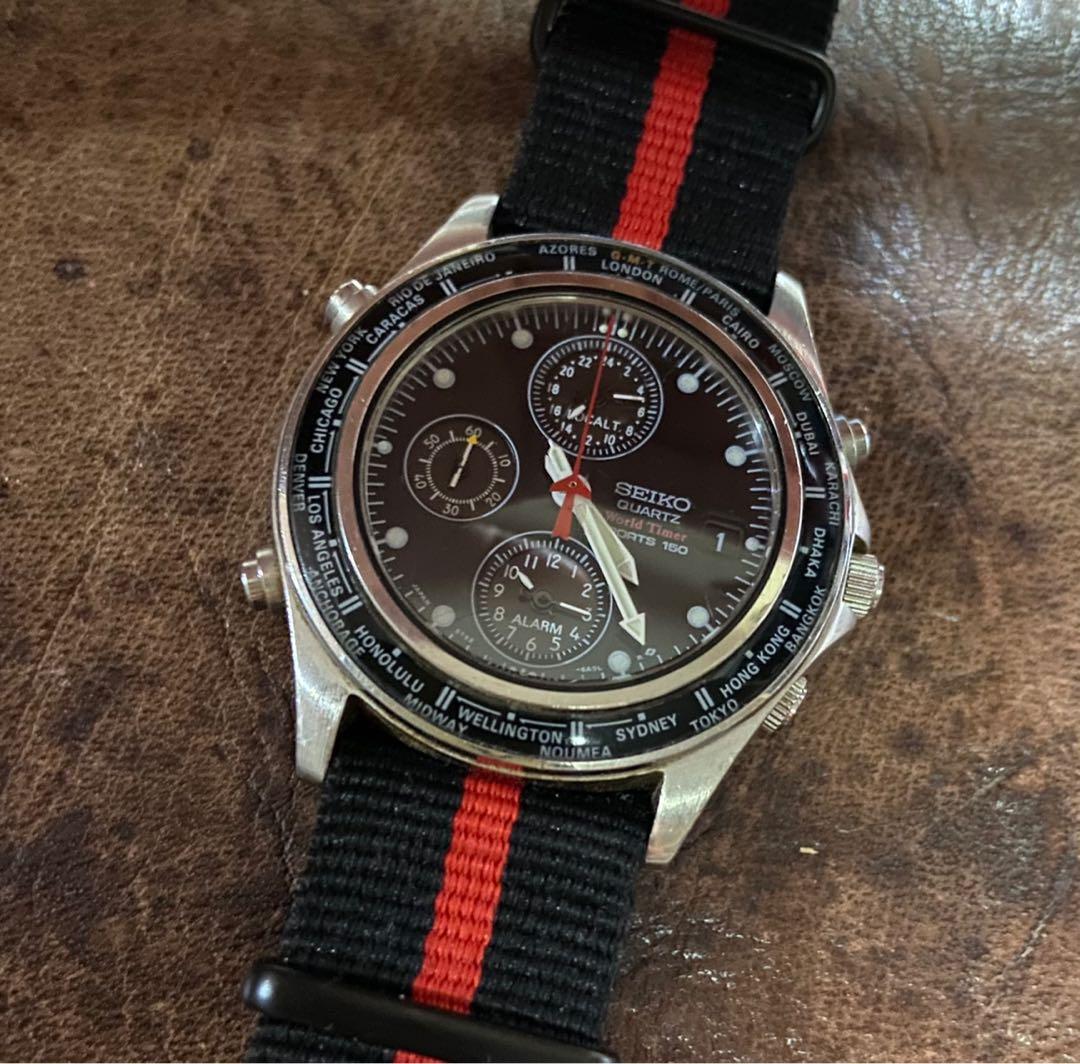 Seiko quartz world timer sports 150 on sale